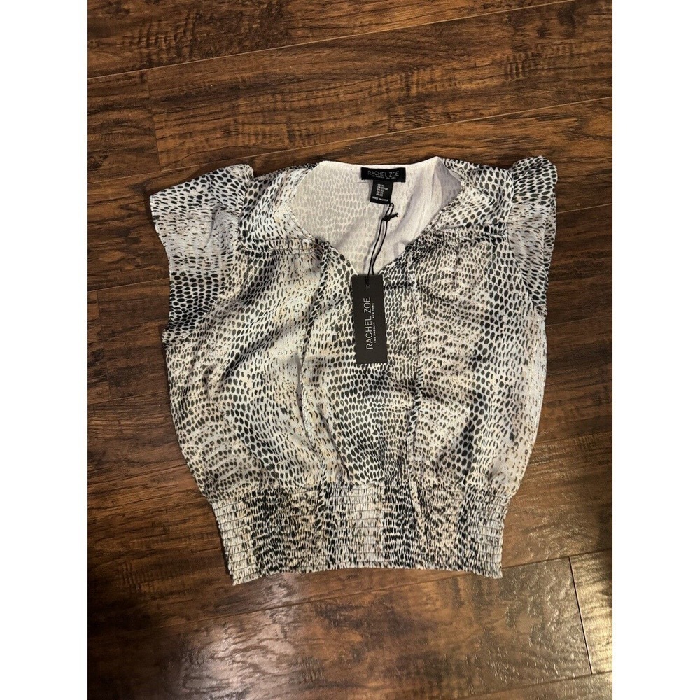Rachel Zoe Sz XS Metallic Snake Print Blouse Tie Neck-Flutter Sleeves NWT